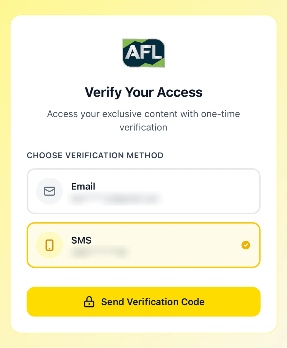 The Verify Your Access page with e-mail and SMS verification options